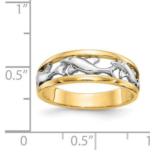 Pre-owned Superdealsforeverything Real 14kt With Rhodium Dolphin Ring S:6 In Yellow