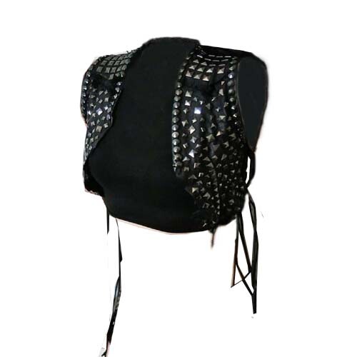 Pre-owned Handmade Woman's Black Silver Studs Punk Classic Cowhide Biker Short Leather Vest-920