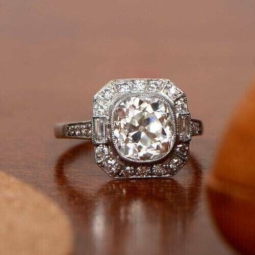 2.50 Carat Cushion Cut D Color 14k White Gold Plated Moissanite  Ring