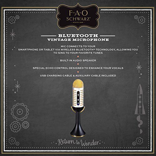 FAO SCHWARZ Bluetooth Vintage Microphone w/ Built-In Speaker for Karaoke Music
