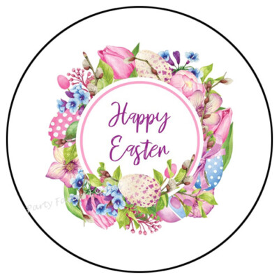 HAPPY EASTER WREATH ENVELOPE SEALS LABELS STICKERS PARTY FAVORS