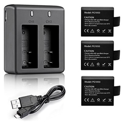 3 x1050mAh Rechargeable Action Camera Battery with USB Dual Charger AKASO EK7000