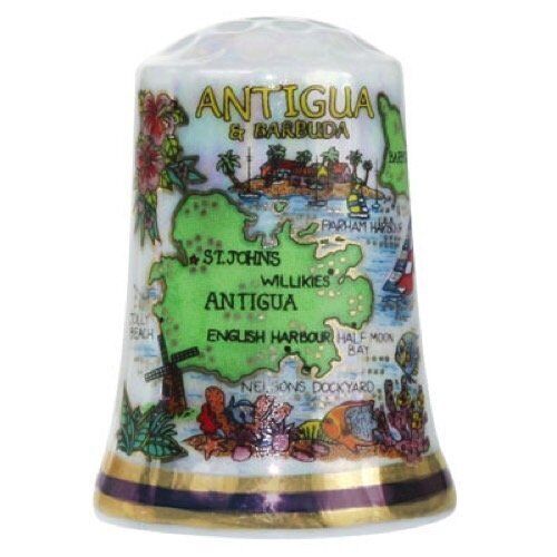 Antigua & Barbuda Caribbean Map Pearl Souvenir Collectible Thimble agc