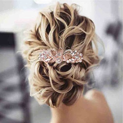 Crystal Hair Clip Barrette Gold Flower Rhinestone Hair Gold and Champagne