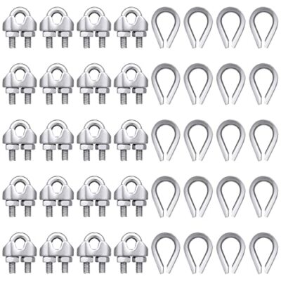 40 Pcs 1/8'' Wire Rope Kit M3 Metal Wire Rope Cable Clamps And M3 Stainless Steel