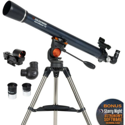 NEW Celestron AstroMaster Refractor Telescope 70mm f/13 Alt-AZ Tripod Software