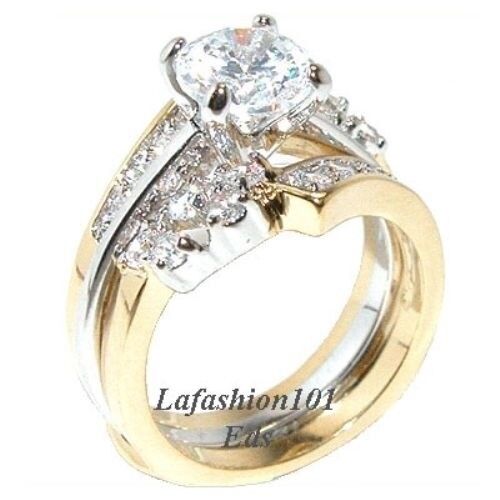 1.38ct Round Cut Cz Womens Two Tone Gold Plated Ring Set Size 5,6,7,8,9,10