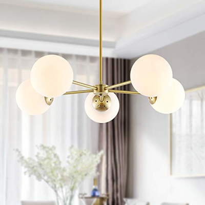 Light Society Grammercy 5-Light Chandelier Pendant, Brushed Brass with White Mid