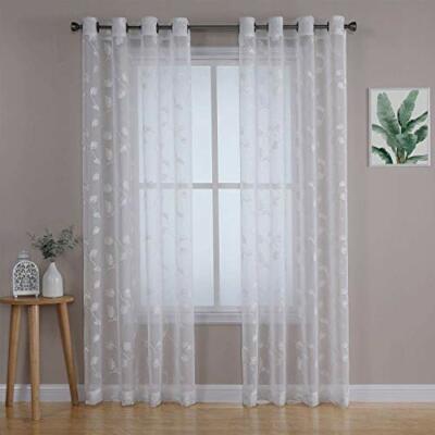 LinTimes Tende, tinta unita, con ricamo floreale, in voile trasparente (N8I)