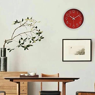 Wall Clocks Battery Operated Non-Ticking Red Clock 12 Inch Kitchen Wall Clock...