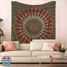 Bless International Handmade Indian hippie Bohemian Psychedelic Peacock Mandala Wall hanging College Dorm Beach Throws Table Cloth Bedding Tapestry (Golden Green, Queen(84x90Inches)(215x230Cms))