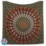 Bless International Handmade Indian hippie Bohemian Psychedelic Peacock Mandala Wall hanging College Dorm Beach Throws Table Cloth Bedding Tapestry (Golden Green, Queen(84x90Inches)(215x230Cms))