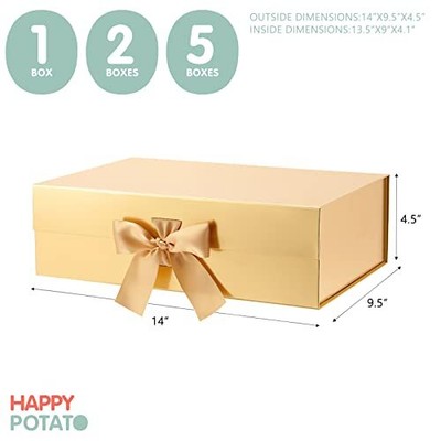 Large Gift Box with Ribbon 13x9.7x3.4 Inches Gold Gift Box with Lid Large Bri...