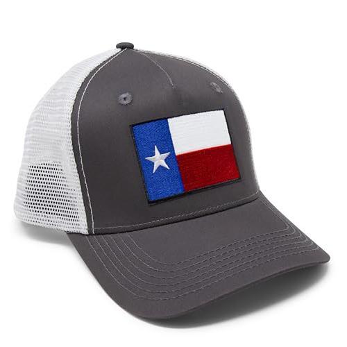 Texas Hat - Texas Flag Snapback Trucker Baseball Cap (Grey/White)