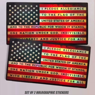 2x American Flag Pledge of Allegiance Sticker Grunge Vinyl Decal Car HOLOGRAPHIC