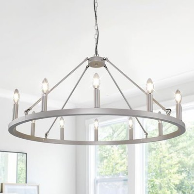 Silver Chandelier Light Fixture Farmhouse: 12-Light Wagon Wheel Chandelier, 3...