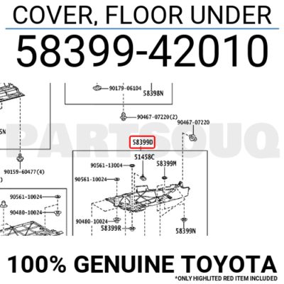 5839942010 Genuine Toyota COVER, FLOOR UNDER 58399-42010 | eBay 