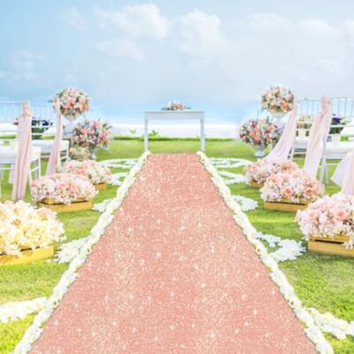 Sequin Aisle Runner for Wedding Ceremony 4FTx15FT Rose Gold Carpet Runner Gli...