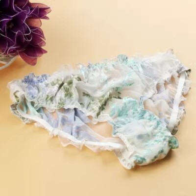 Womens Vintage Panties Silk Underwear Floral Briefs