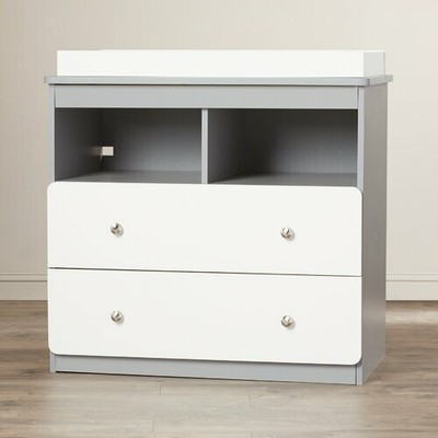 Diaper Changing Table Baby Nursery Dresser Organizer Storage Drawer Gray White