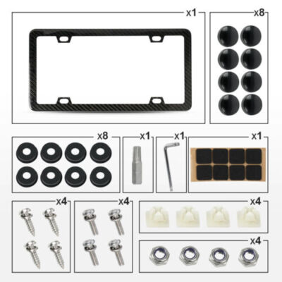 Real 100% Carbon Fiber 4 Holes License Plate Frame 3K Twill w/Screws Cap