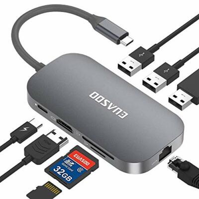EUASOO Hub USB C, Tipo C 9 Porte con Porta Ethernet, USB C 4K Uscita HDMI, 2 Por