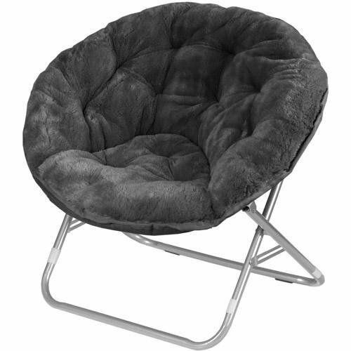 Faux Fur Saucer Stool Soft Cushion Foldable Seat