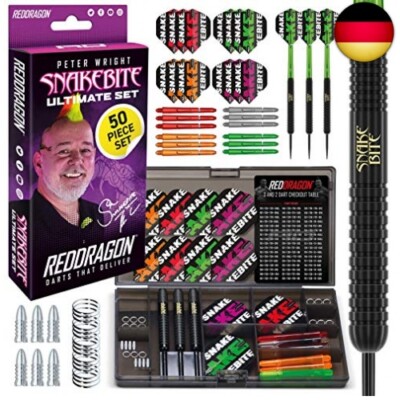 RED DRAGON Peter Wright Snakebite Ultimate 50 Piece Darts and Accessory Set -