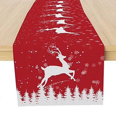 Christmas Table Runner 72 Inches Seasonal Winter Xmas Decor Farmhouse Reindee...