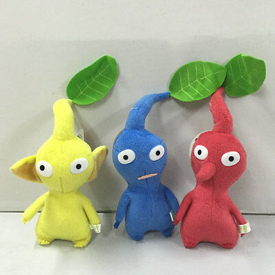 New Pikmin Plushies Doll Set of 3 Red Blue Yellow LEAF STUFFED ANIMAL TOY 