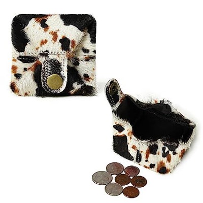 Cowhide Coin Purse Change Holder Mini Pouch for Women Hairon Leather Cow Prin...