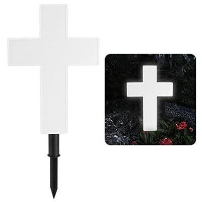 Solar Lighted Cross Grave White Garden Stake Decor for Home...