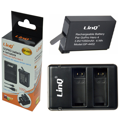 Caricabatterie USB doppia carica + 1 Batteria per GoPro Hero 3+ 4 Linq GP-4402