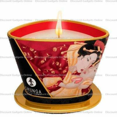Shunga Erotic Massage Candle WARMING Scented Massage Lotion Oil STRAWBERRY WINE