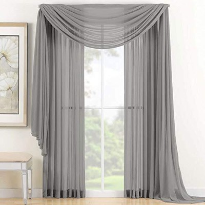 3 Piece Sheer Panel (2 Pieces 58'' x 84'') and Scarf Window (1 Pieces 37'' x Grey