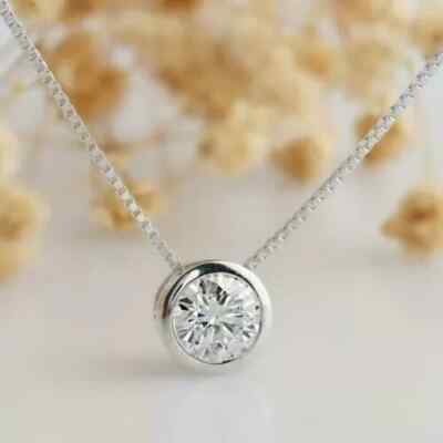 1Ct Round Cut Lab Created Solitaire Diamond Pendant Necklace 14k White Gold Over