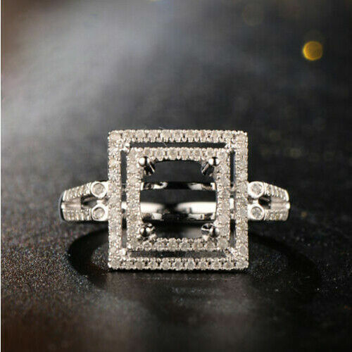 Princess Cut 7mm Ring Setting Solid 14k White Gold Natural Diamond Semi Mount