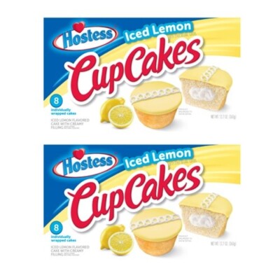 934051 2 x 360g BOX HOSTESS ICED LEMON CUPCAKES W/ CREAMY FILLING 8 IN A BOX