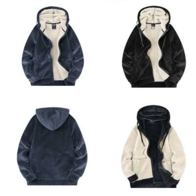 Winter Men/'s Cardigan Sweater Faux Fur Lining Hoodie Leisure Sport Thick Coat D