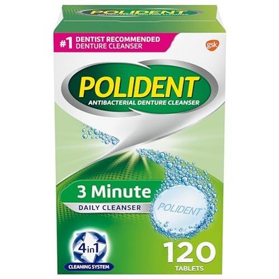 Polident 3 Minute Denture Cleanser Tablets - 120 Count 120 (Pack of 1) 