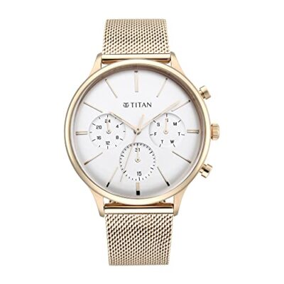 Pre-owned Titan Light Leathers Iv Analog White Dial Men's Watch-90134wm01/np90134wm01