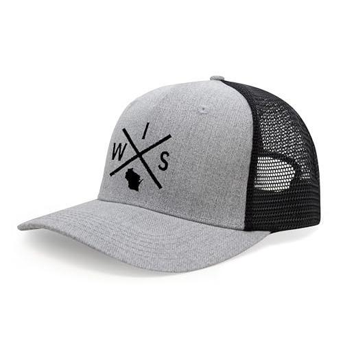 Wisconsin WIS Hat for Men Women - Snapback Trucker Baseball Cap (Grey/Black)