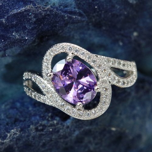 PURPLE ITALIAN STONE INLAY RING  ~ 5AAAAA ~ SIZE 10 ~  3x  PLATINUM PLATED NEW