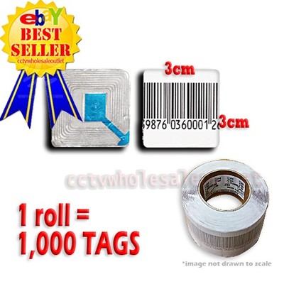 1000 PCS CHECKPOINT  BARCODE SOFT LABEL TAG 8.2  3X3 cm