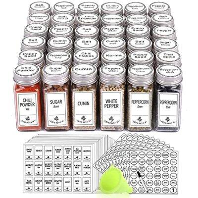  Glass Spice Jars/Square Spice Bottles, 4oz Empty Spice Containers with 806 25