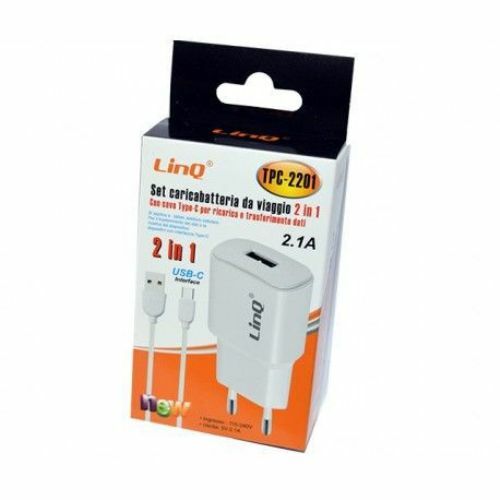 Caricabatteria Da Rete 2in1 Usb 2.1A + Cavo Type-C TipoC Linq TPC-2201