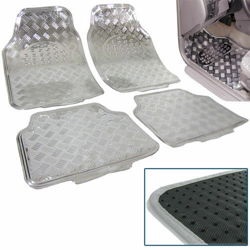 Set 4 Tappetini Tappeti Auto Universali Sportivi Silver Gomma Effet Metallo sus
