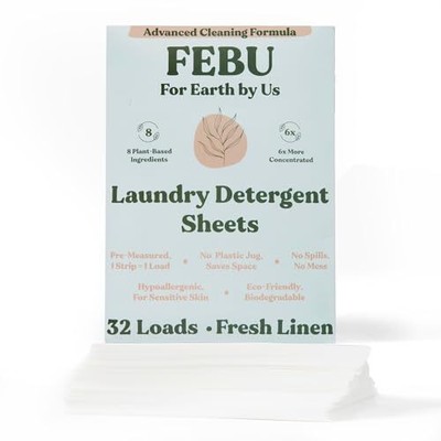 Eco Friendly Laundry Detergent Sheets | 32 Loads, Fresh Linen | 6x More Clean...