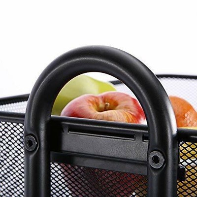 3-Tier Utility Carts Metal Mesh Rolling Storage Handle Black
