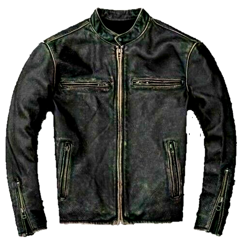 Cafe Racer Men's Genuine Cow Skin Leather Jacket Vintage Biker Black Distressed
